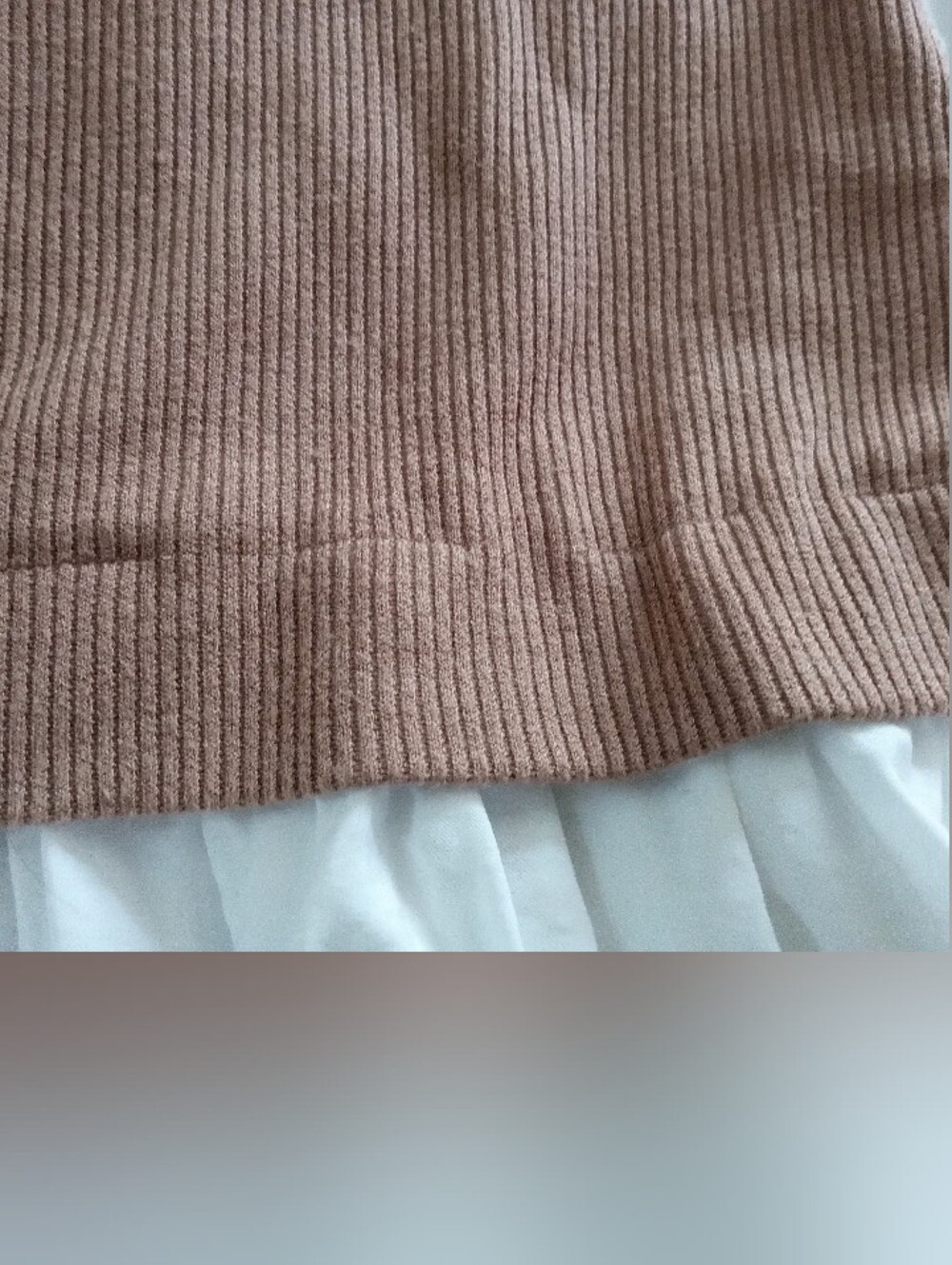 Anthropologie Mixed Media Mock Neck Ruffle Sleeve Peplum Top Tan Medium - Picture 9 of 10